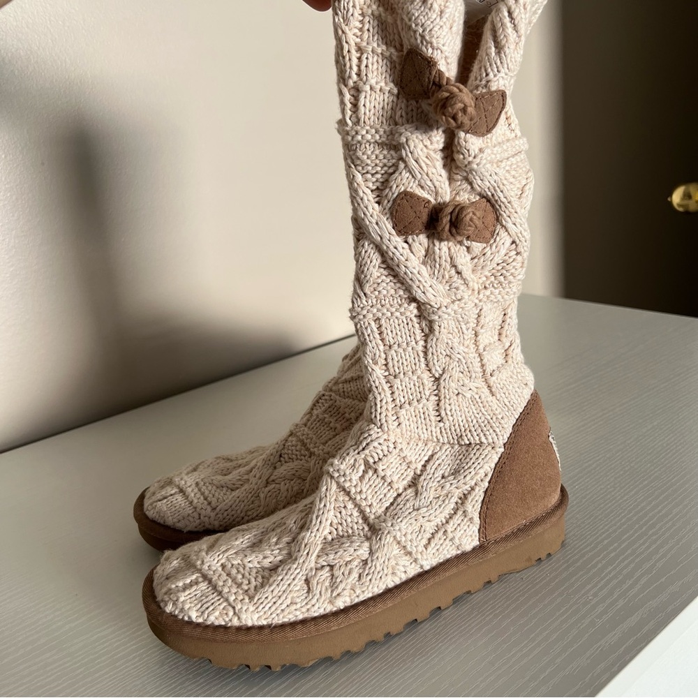 UGG Cream and Brown Knit Boots